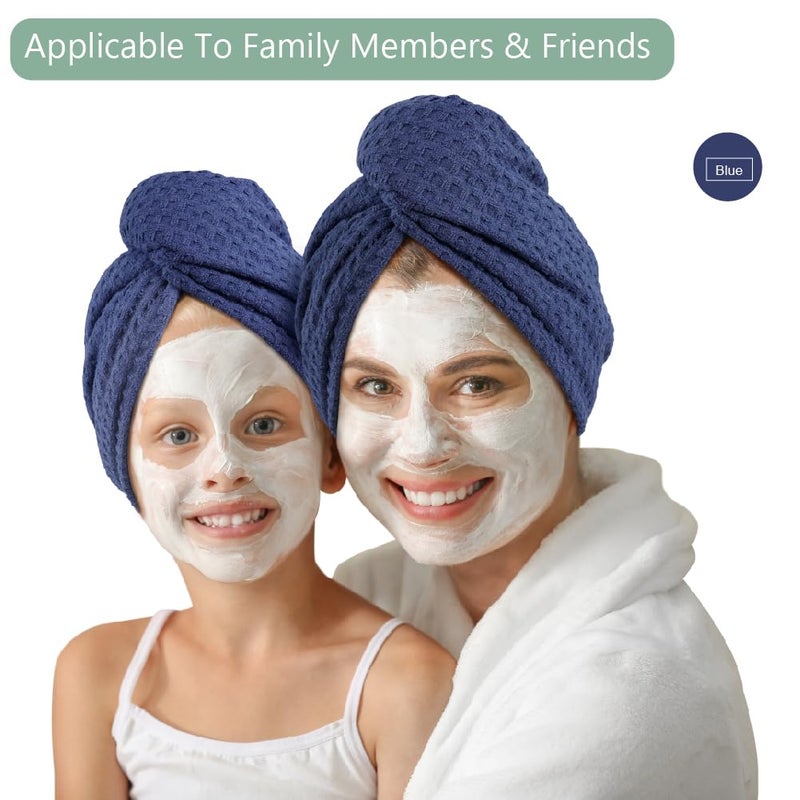Dolwis Microfiber Hair Drying Towel - 2Packs Waffle Long Hair Head Turban Wraps Terry Cloth Fast Absorbent Dry Anti Frizz Twist Plopping Curly Shower Turban for Women Wet Hair (Dark Blue) - Image 5